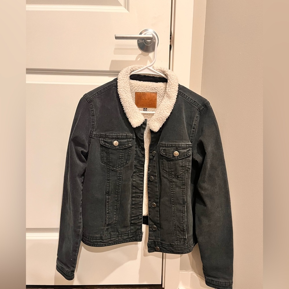 Vintage-looking black denim and sherpa jacket